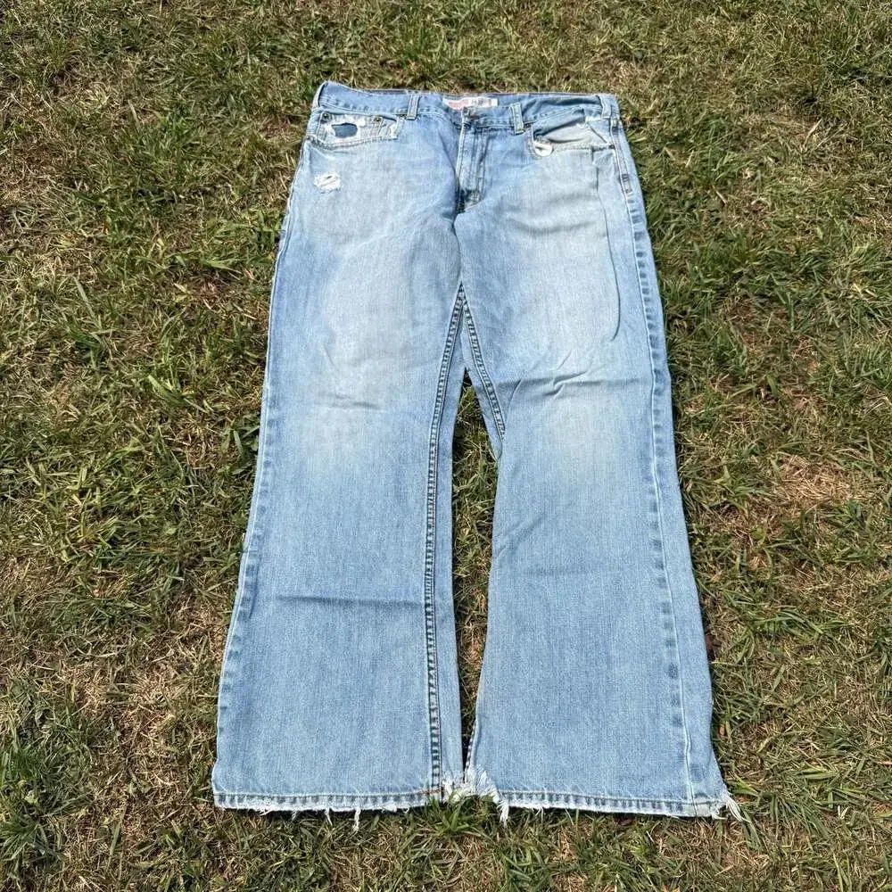 Mossimo Supply Co. Distressed Light Wash Bootcut Jeans, Men's Size 36x32